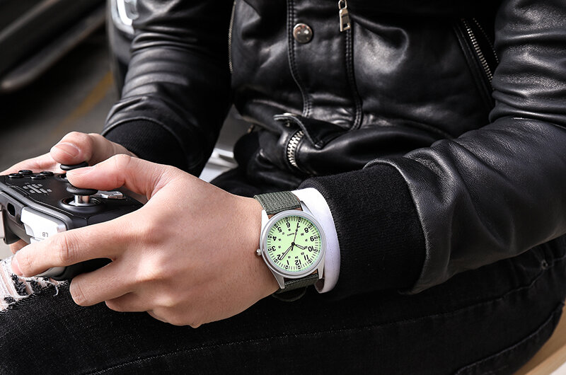 Unisex Horloge Voor Mannen Vrouwen Gemakkelijk Lezen Wijzerplaat Paar Eenvoudige Militaire Sport Quartz Horloges Nylon Band Polshorloge Leger Groene Klok