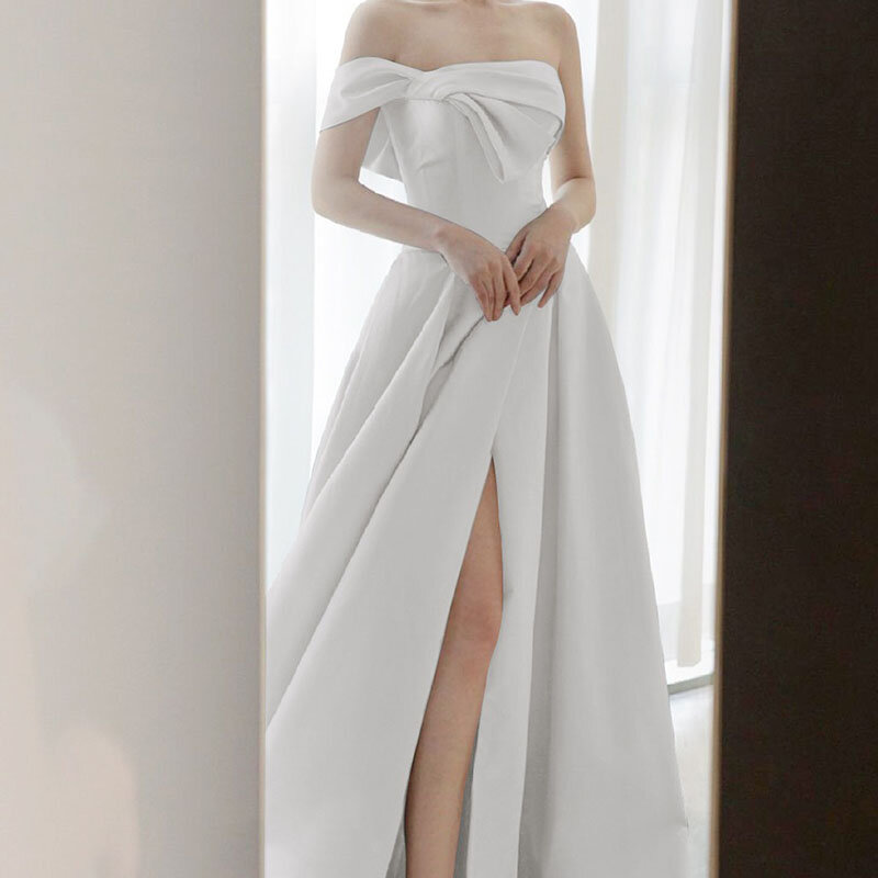 Giysile elegante Schlitz Satin Abendkleid neue lange Luxus kleid Französisch Bankett Geburtstags feier Ballkleid Braut Brautkleider