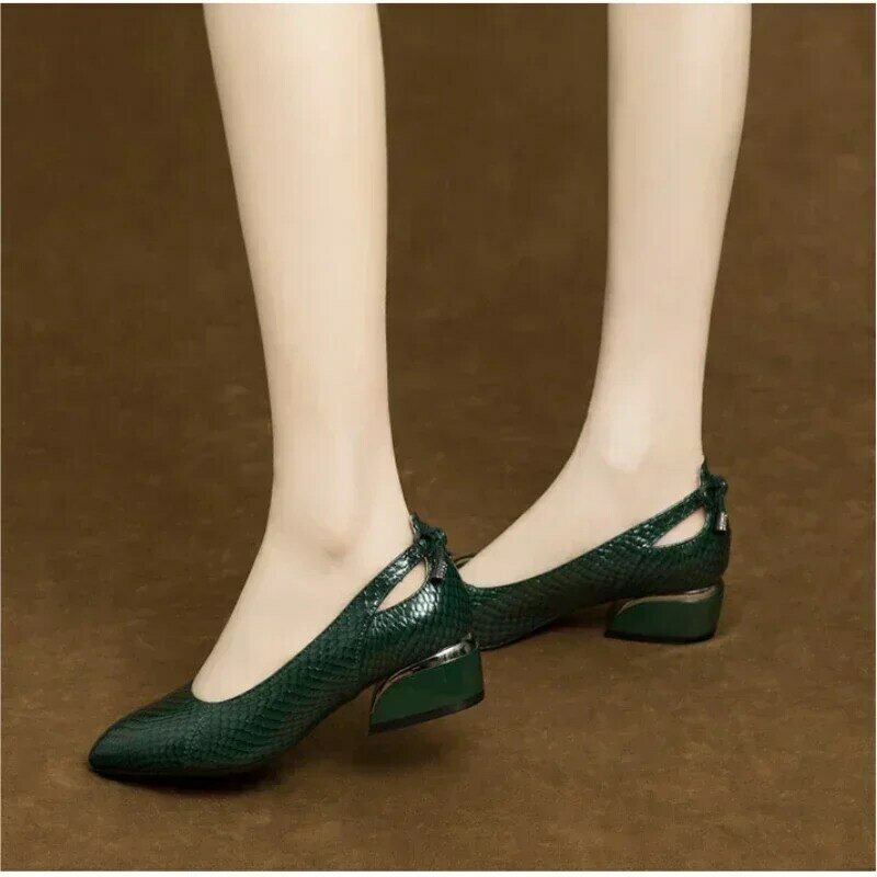 Sepatu pump wanita mode baru musim semi 2024 sepatu Single mulut dangkal sepatu hak tebal wanita ujung runcing sepatu wanita Zapatos
