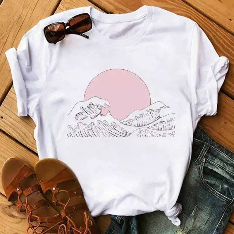 Sonne über Welle ästhetische T-Shirt Frauen Tumblr 90er Jahre Mode Grafik gedruckt T-Shirts Sommer lässig weibliche Tops T-Shirts T-Shirts