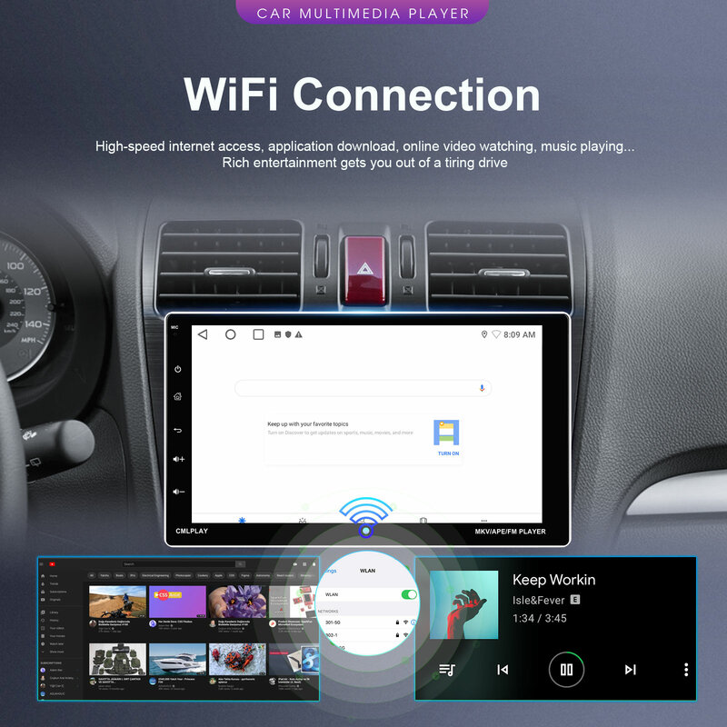 Podofo 1Din Radio samochodowe z androidem 9 ''2 + 64G samochodowy multimedialny Carplay z systemem Android Auto WIFI System nawigacji GPS