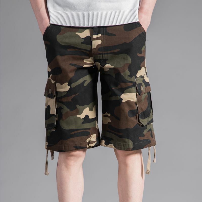Men's Cargo Shorts Hiking Over Knee Camo Male Short Pants Camouflage Multi Pocket Free Shipping New in Clothes 2024 Fashion Wide