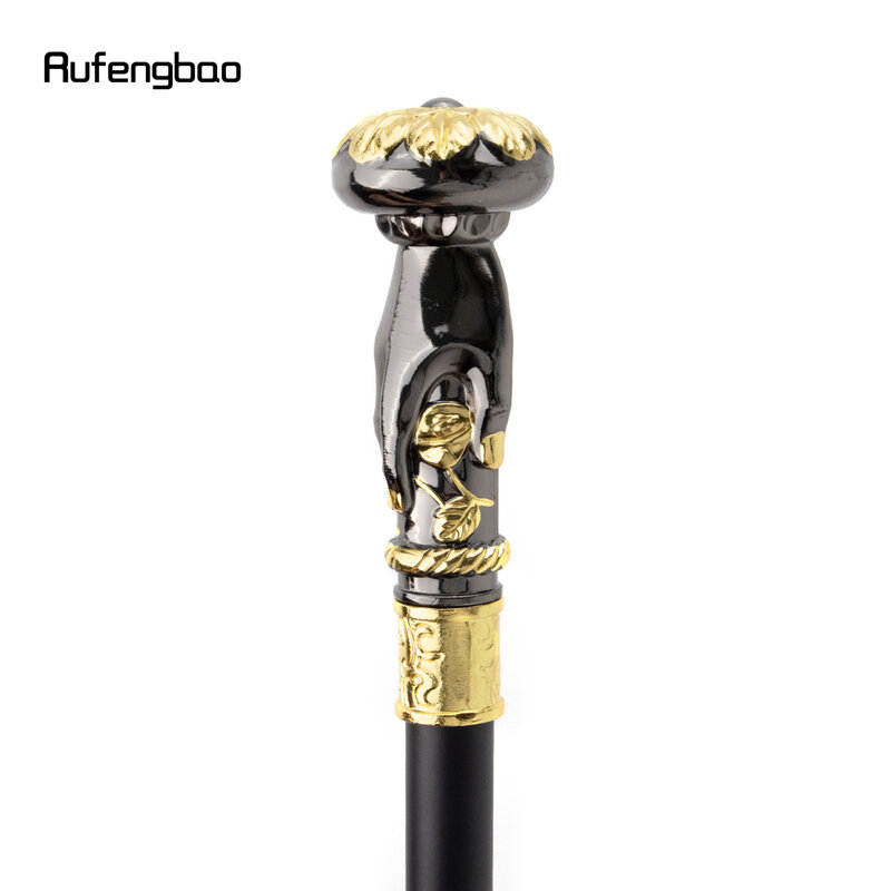 Bastón decorativo de una sola articulación para caminar, flor de sujeción manual, color negro y dorado, bastón de moda para Halloween, 93cm