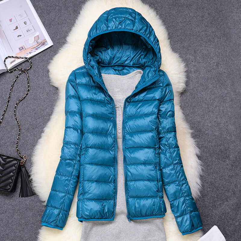 여성용 퍼퍼 재킷, 초경량, 포장 가능한 후드 다운 코트, 겨울 코트, 15 색, 2023 가을, 신상 용수철