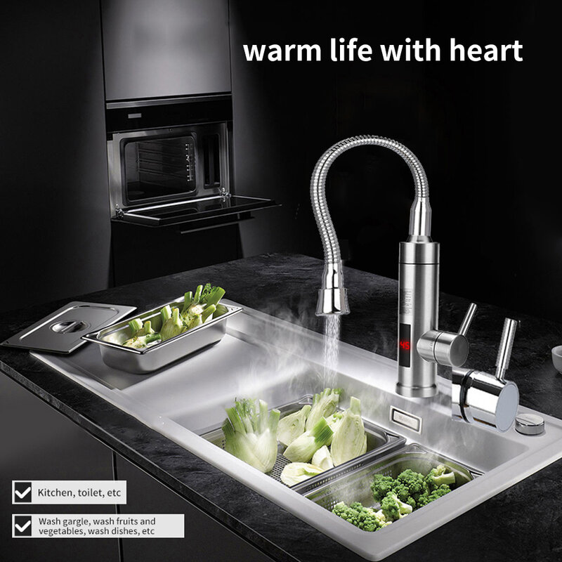 سخان مياه كهربي عرض درجة الحرارة العالمي خرطوم Tankless صنبور المطبخ لحظة تسخين المياه الباردة 3000 واط 110 فولت 220 فولت