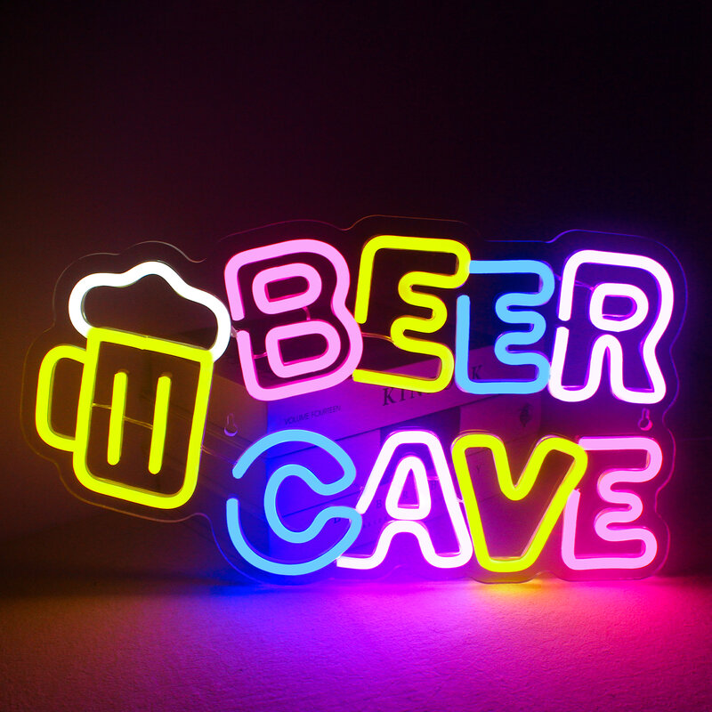 Beer Cave Neon Sign Colorful LED Room Wall Decor luci a sospensione alimentate tramite USB per Home Bar Party Club ornamenti per lampade d'arte fatte a mano