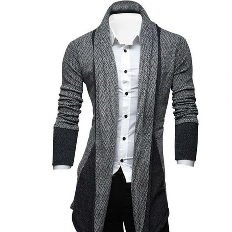 남성용 스웨터 코트, 컬러 블록 긴팔 가디건, 니트웨어, 슬림핏 니트 스웨터 코트, 두꺼운 카디건 스웨터, 겨울 카디건