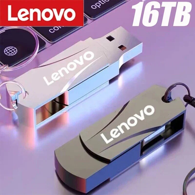Lenovo 16TB 8TB USB Flash Drivers, adaptor Disk U, penyimpanan memori Flash Stick Flash kecepatan tinggi logam 3.0 Usb 2TB 1TB