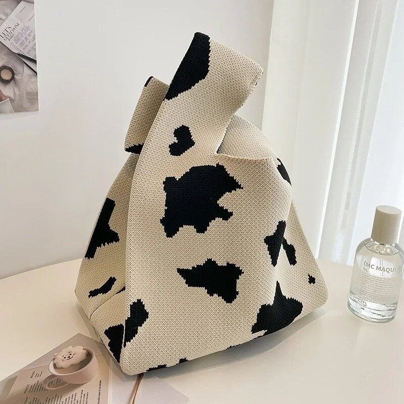 INS-Internet Celebrity Handbag for Women, Knitted Wool Bucket Bag, Japanese and Korean Style, Versatile Carrying Casual Tote Bag