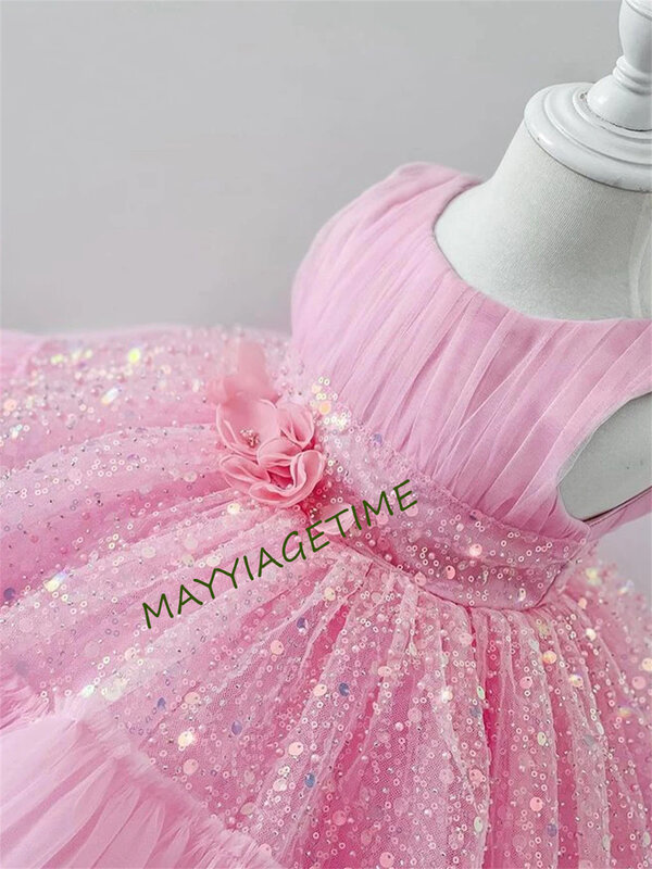 Sparkly Flower Puffy Vestidos para Meninas, Vestidos de festa para crianças, Cute Baby Princess Dress