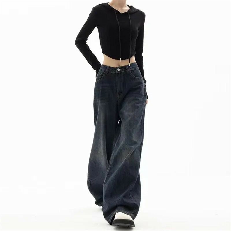Jeans larghi Vintage a vita alta a gamba larga Harajuku Grunge pantaloni dritti in Denim oversize Street pantaloni larghi Y2k moda coreana