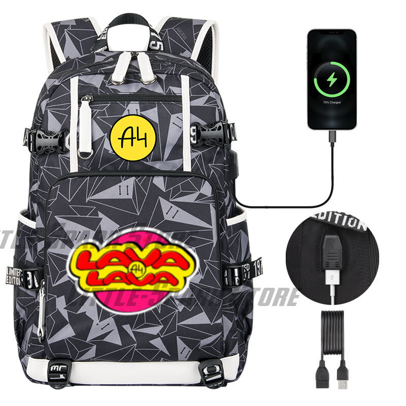 ร้อน "ลาวาลาวา" А4กระเป๋าเป้สะพายหลังเด็กดุจสายฟ้า A4สีดำกระเป๋านักเรียนสำหรับวัยรุ่นนักเรียนกระเป๋าเป้สะพายหลังใส่แล็ปท็อปมีระบบชาร์จ USB