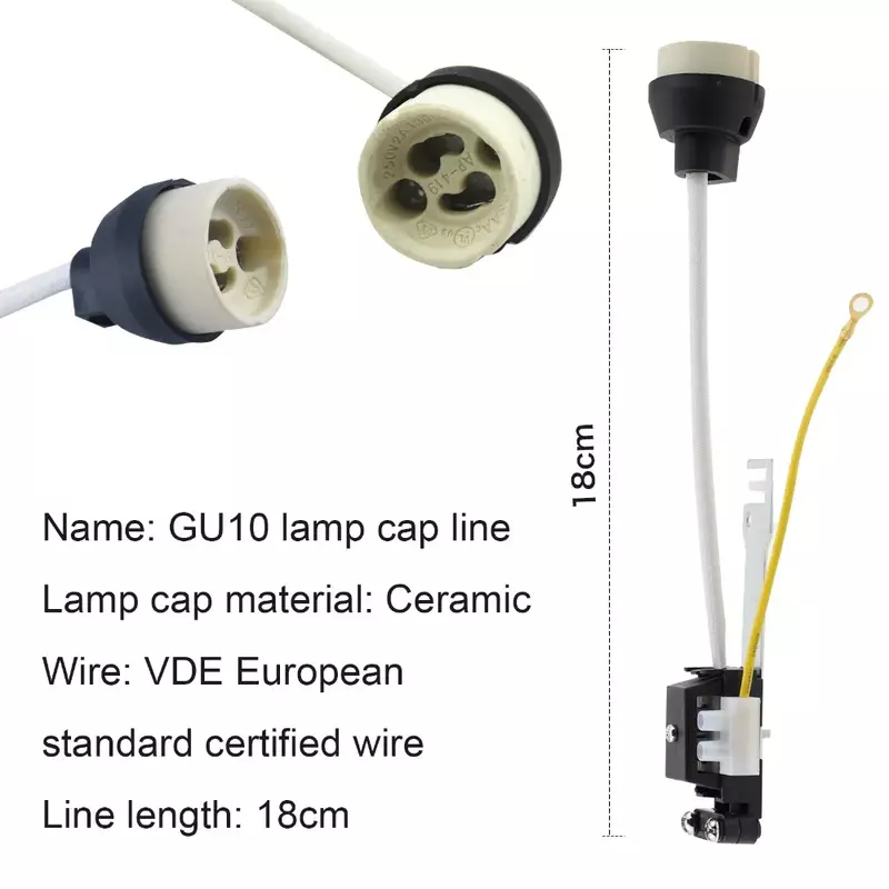 MR16 GU10 Lamp Holder Bulb Base with Wire Ceramic Halogen Socket Pottery Adapter Extension Wire Connector  for LED Halogen Light