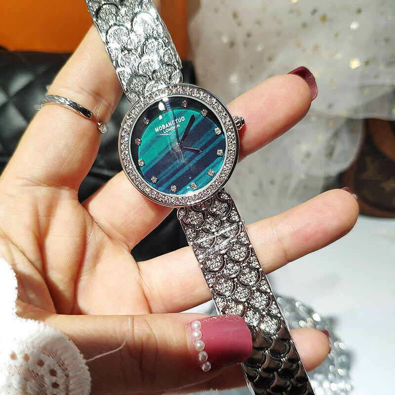 Marca superior de luxo relógios femininos cristal diamante qualidade senhoras relógio com strass aço inoxidável relógio de pulso