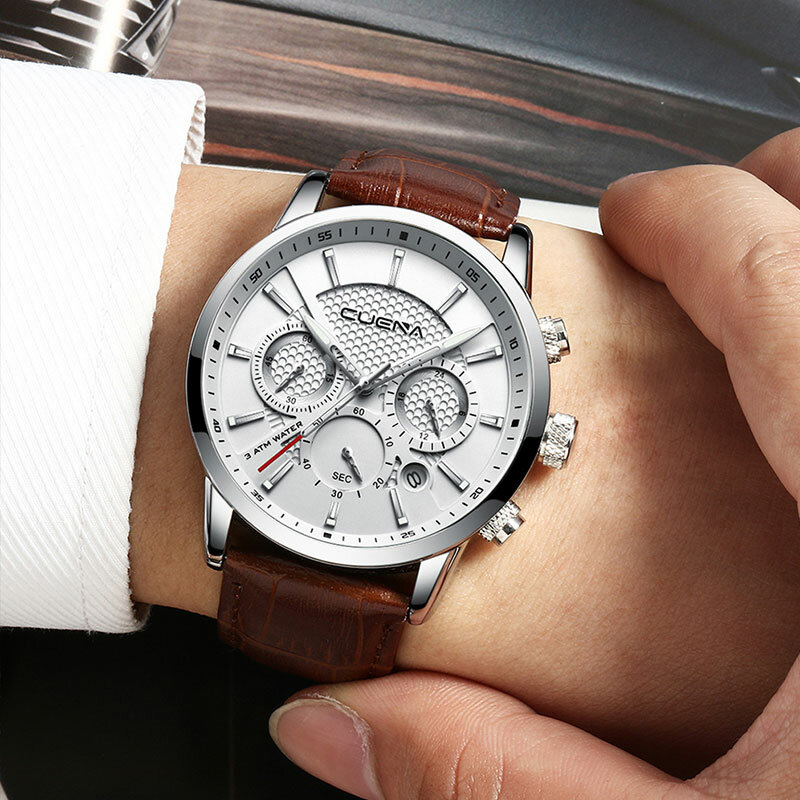 Czyszczenie magazynu wyprzedaż zegarki męskie modny skórzany pasek kalendarz chronograf biznesowy zegarek kwarcowy wodoodporny zegar Drop Shipping