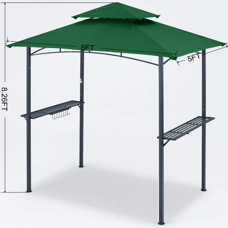 8 x 5 Grill Gazebo Outdoor BBQ Gazebo Canopy with 2 LED Lights (Forest Green)