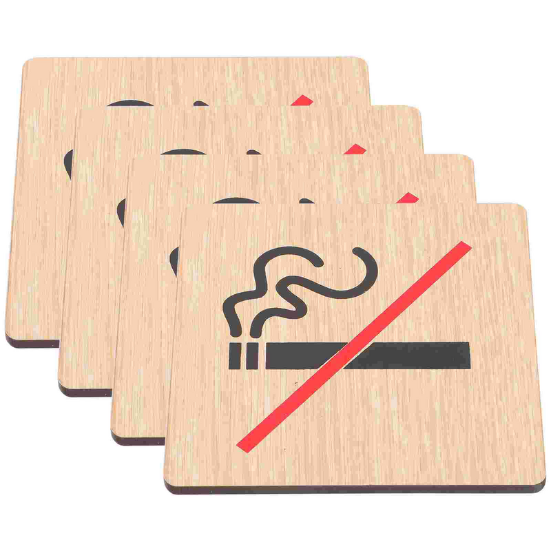 4 Pcs No Smoking Sign Wooden Label Stickers Public Wall Warning Car Hotel Boards for Doorplate Signs