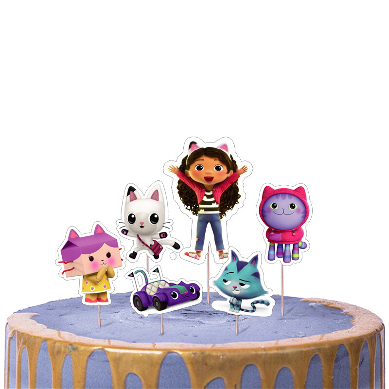 Gabby casa de muñecas gatos suministros de decoración de pasteles fiesta de cumpleaños pastel Topper niñas favores Baby Shower Cupcake Toppers con palos