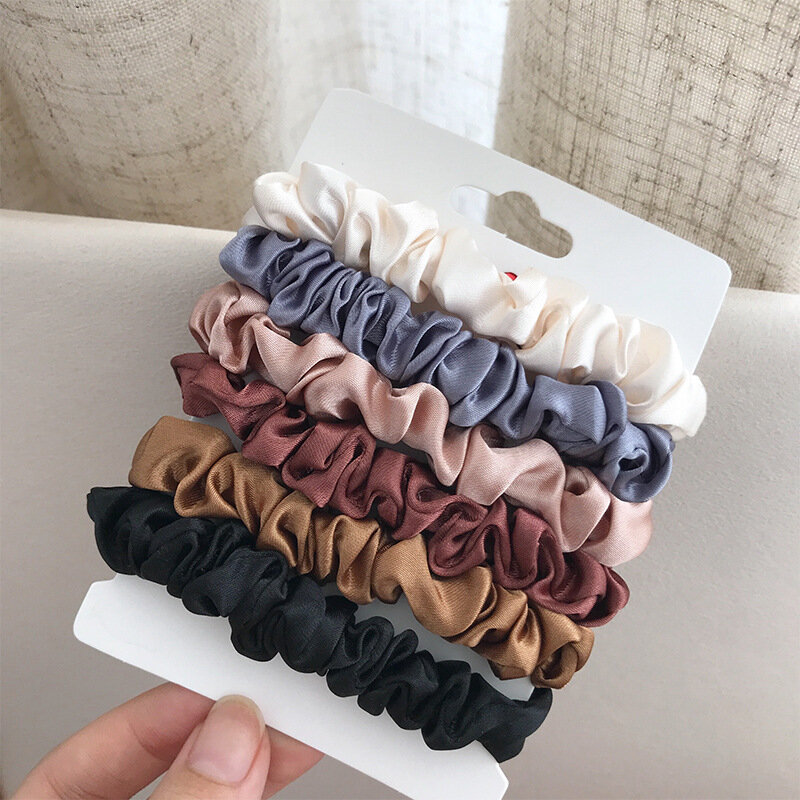 2Pcs 6cm Elegant Ponytail Holder Rubber Band Elastic Hairband Hair Accessories Silk Satin Scrunchies Women Solid Color Hair Rope