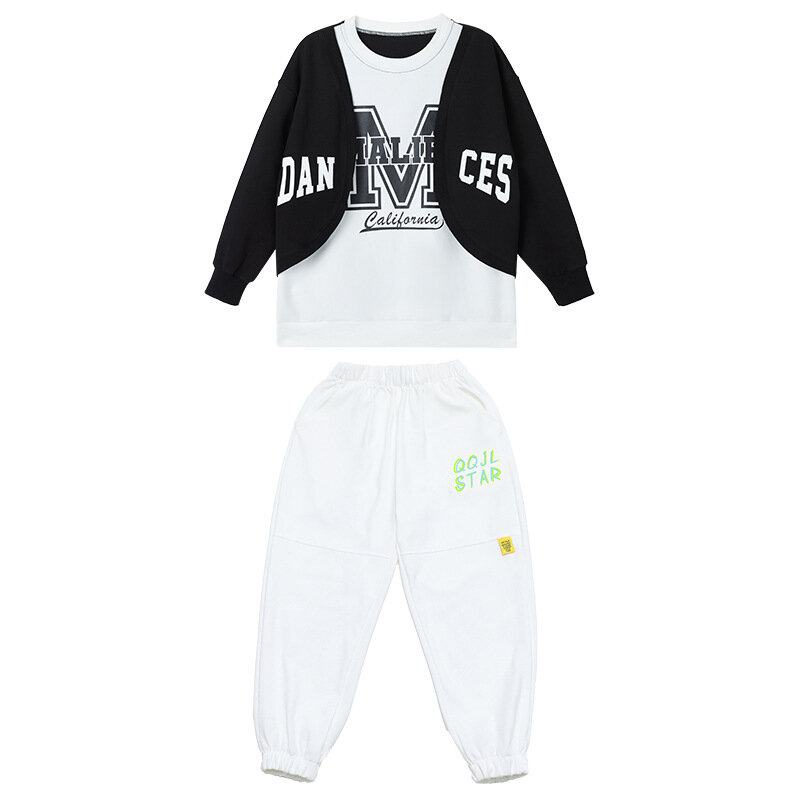 Kid Cool Hip Hop Clothing Cardigan Sweatshirt Top White Casual Street Jogger Sweat Pants for Girl Boy Jazz Dance Costume Clothes
