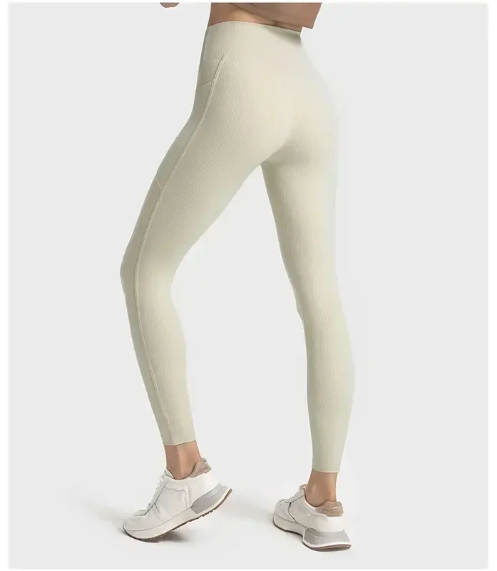 Женские леггинсы Lulu из рубчатой ткани с высокой талией, с карманами, для спортзала, бега, спорта, йоги, уличные спортивные Леггинсы для бега, брюки
