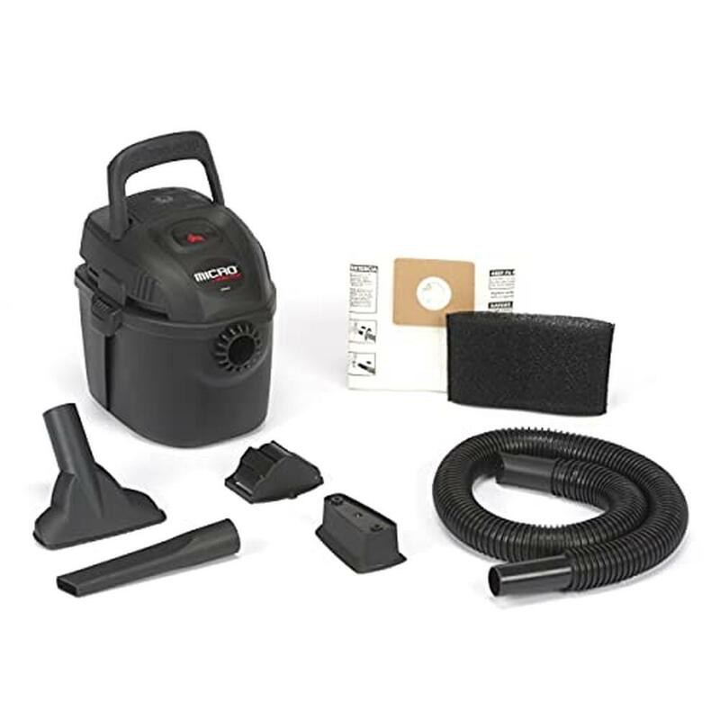 Portable Wet Dry Vacuum 1 Gallon 1-1/4 Inch 50 CFM Lightweight Plastic Hose Round Brush Nozzle 1-Pack