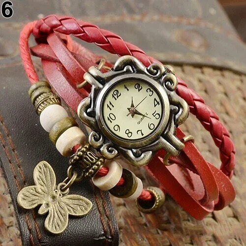Damski dorywczo Vintage wielowarstwowy motyl bransoletka ze sztucznej skóry zegarek na rękę damski damski zegar Montre Femme Relogios 2023 Hot