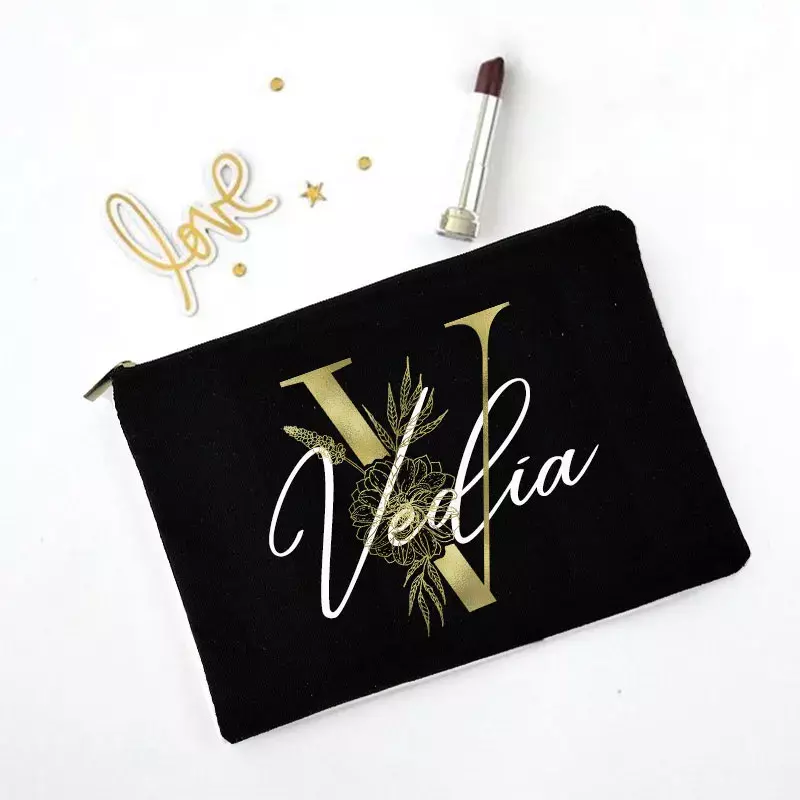 Bolsa de maquillaje personalizada para dama de Honor, bolsa de lona con monograma para vacaciones, cosméticos, con cremallera, regalo de boda, despedida de soltera