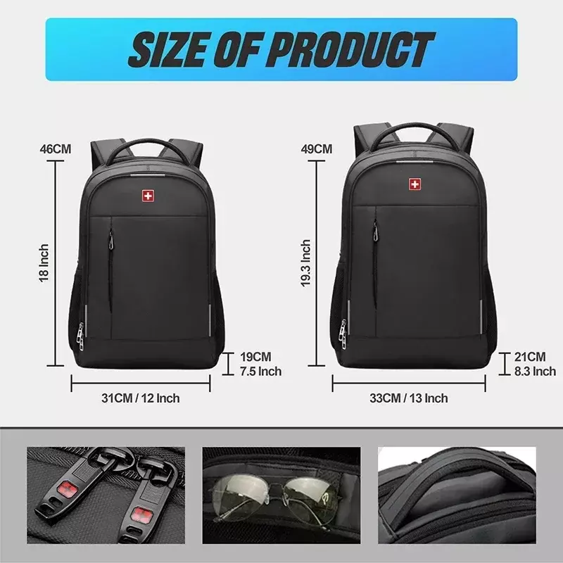 SWISS-Sac à dos étanche antivol pour ordinateur portable pour homme, sac USB, grande capacité, sac à dos scolaire, sac à dos de voyage, mode