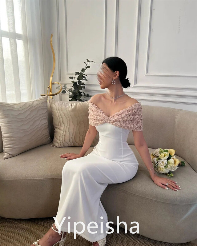 Prom Dress Saudi Arabia Simple Exquisite Off-the-shoulder Sheath Evening Dresses Fold Satin Anke Length Custom Dress