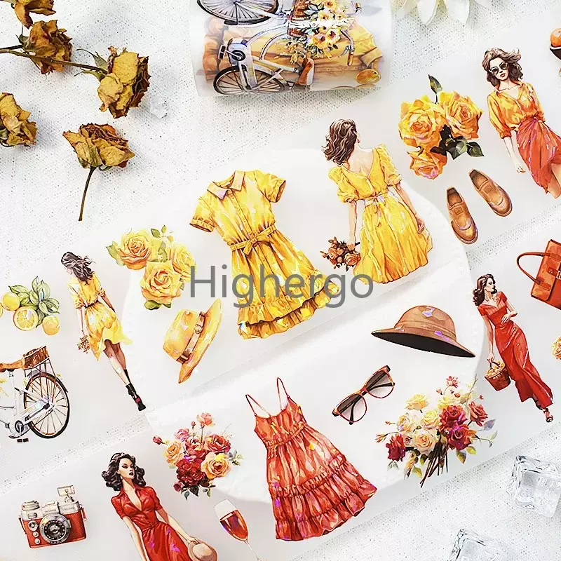 꽃 소녀 PET 테이프, 빈티지 장식 마스킹 테이프, 스티커 스크랩북 플래너 저널 미학적 문구류, 롤당 2m