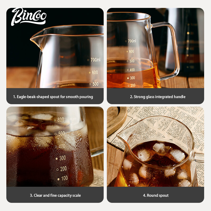 BINCOO-Calor-Resistente Glass Drip-Type Multi-Functional Coffee Kettl, Panela de partilha de café fabricada manualmente, Taça de degustação de produtos domésticos