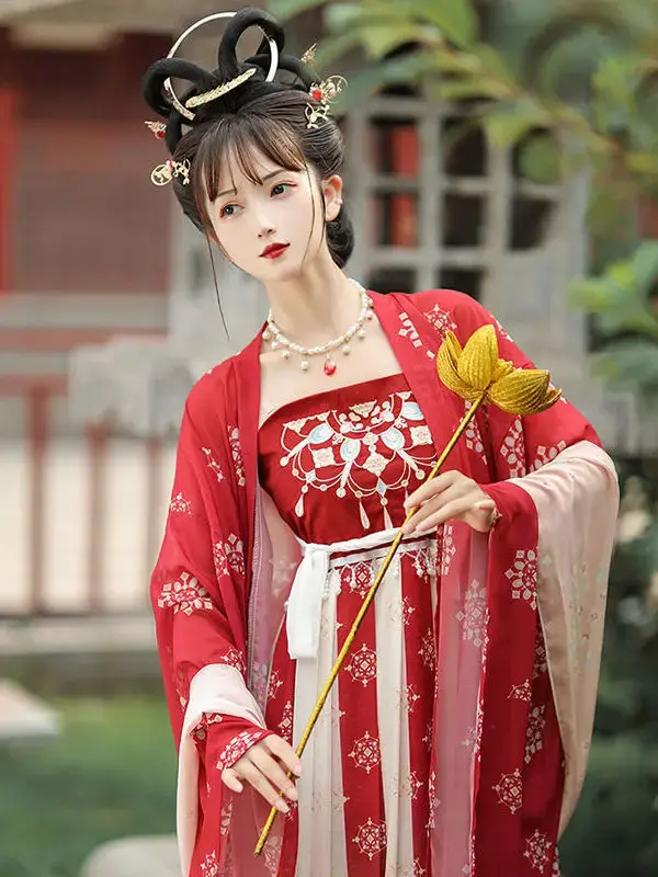 고대 중국 코스튬 요정 한푸 원피스, 우아한 전통 중국 당나라 세트 소녀, 고귀한 공주 코스튬 민속 무용