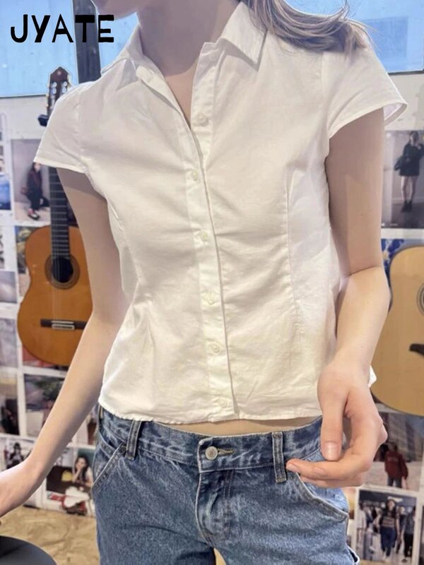 White Back Lace-up Blouse T-shirts Women Summer Casual Preppy Peter Pan Collar Short Sleeve Tees Cute Sweet Slim Y2K Crop Tops
