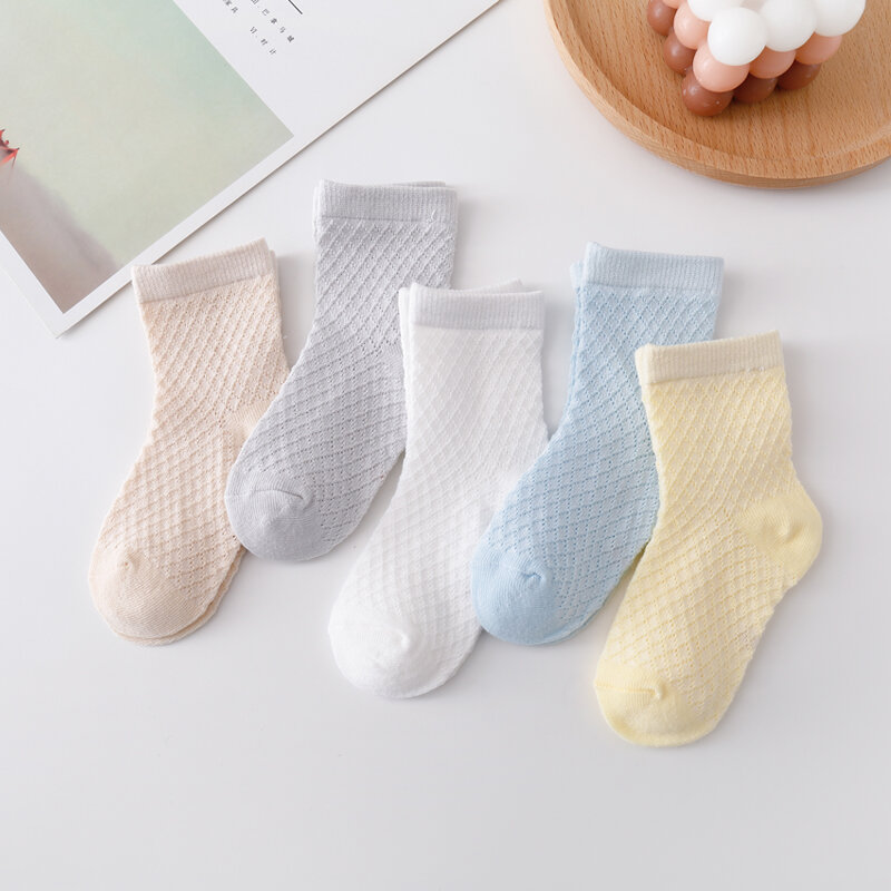 Calcetines de malla de Color liso para niños y niñas, medias simples y finas de algodón para bebés de 1 a 8 años, primavera y verano