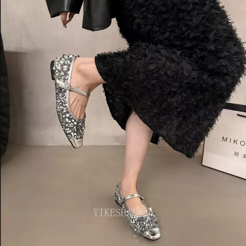 Frühling Sommer neue Mode Frauen flache Schuhe bling Pailletten Stoff Damen elegante Mary Jane Schuhe weichen flachen Absatz Kleid Ballerinas