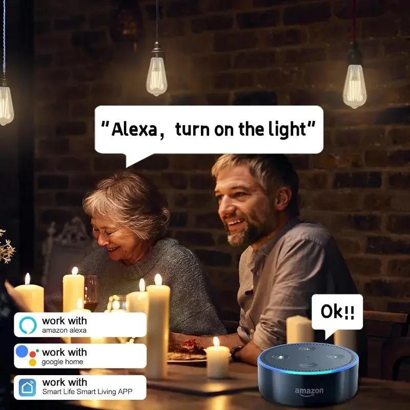 E26 LED เส้นใยอัจฉริยะ Wi-Fi วินเทจ110V 4ชิ้นหลอดเอดิสันไฟบลูทูธ Alexa Google Home 120V 40W เทียบเท่า ST19