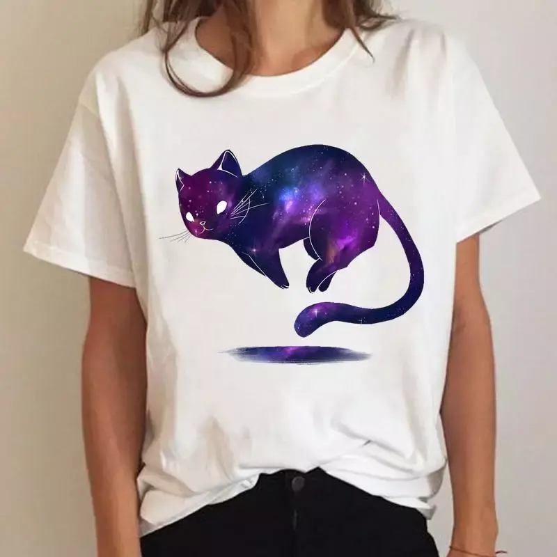 T-shirt graphique à manches courtes pour femmes, vêtements pour femmes, haut féminin de dessin animé, interconnexion de chat, mode des années 90, t-shirt d'été