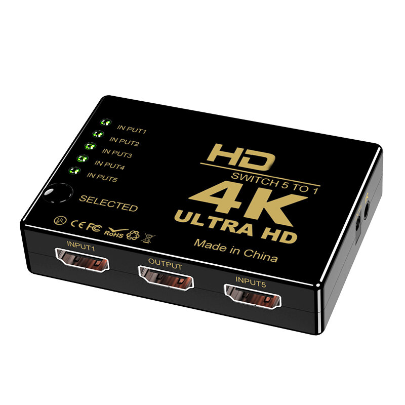 Comutador compatível com HDMI com controle remoto IR, seletor de comutadores, hub divisor, 4K x 2K, 5 entradas, 5 portas, 3D, apto para PS3, Xbox 360, HDTV
