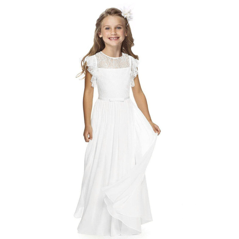 Детская одежда с перекрестными краями из Европы и Америки, свадебное платье, шифоновое кружевное платье для девочки для выступления на день рождения с цветами
