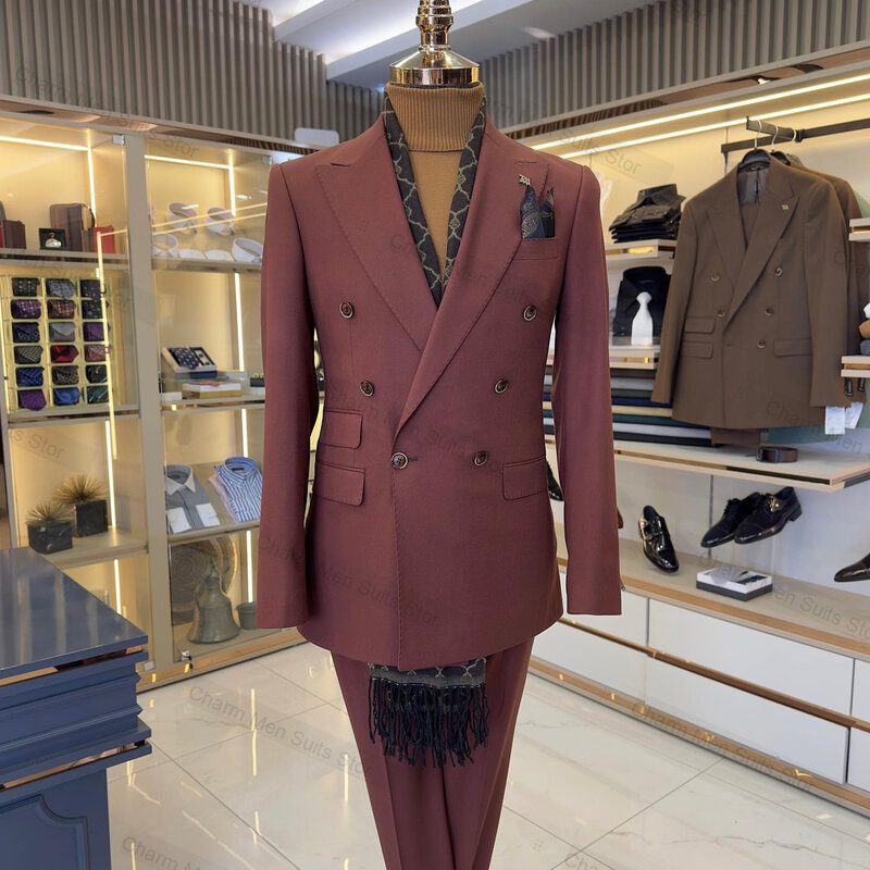 Office Men Suits Set 2 Piece Blazer+Pants Custom Made Jacket Formal Cotton Business Groom Wedding Tuxedo Double Breasted Coat
