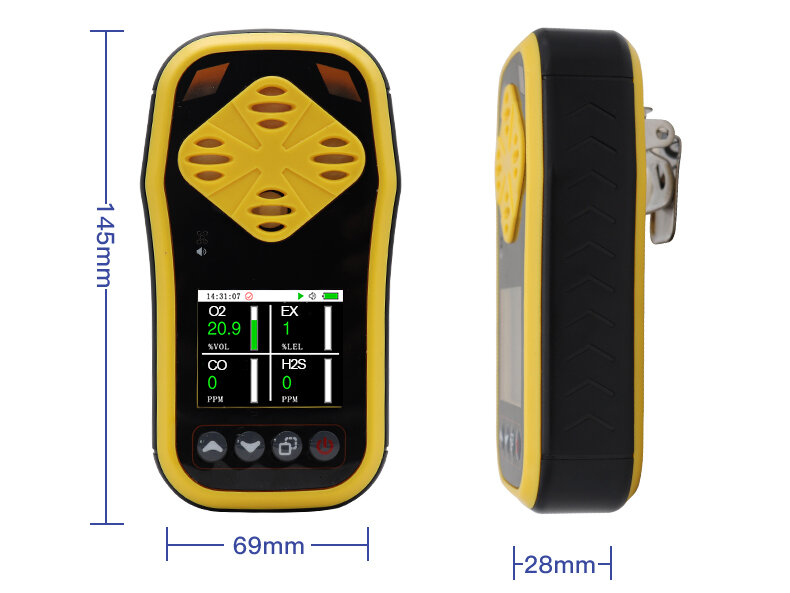 Detector de fugas de Gas Combustible portátil, dispositivo 4 en 1 multidetector de O2 H2S CO EX