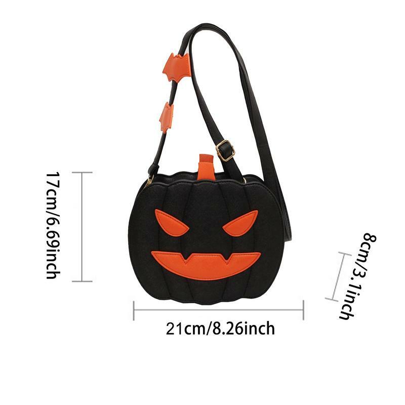 Tas labu kapasitas besar tas selempang labu kulit PU dompet labu Halloween kapasitas besar dompet berbentuk labu