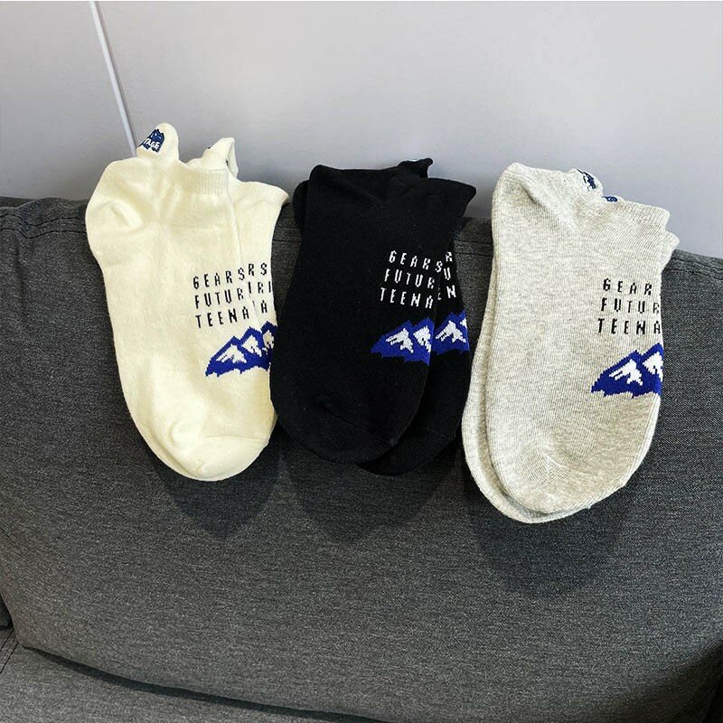 Kaus kaki perahu baru kaus kaki Pria Wanita Kasual mode nyaman cetak huruf sederhana bordir gunung salju V103