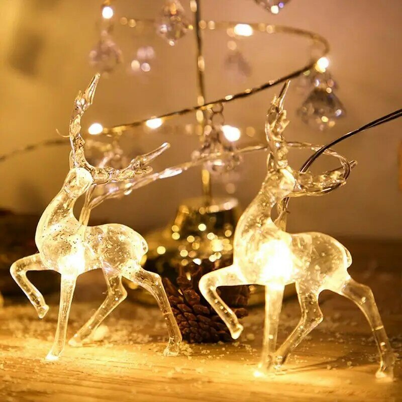 Luzes LED Christmas Deer String, a pilhas, Crystal Elk, Fairy Lights para casa, árvore de Natal, decoração do partido, 1,5 m