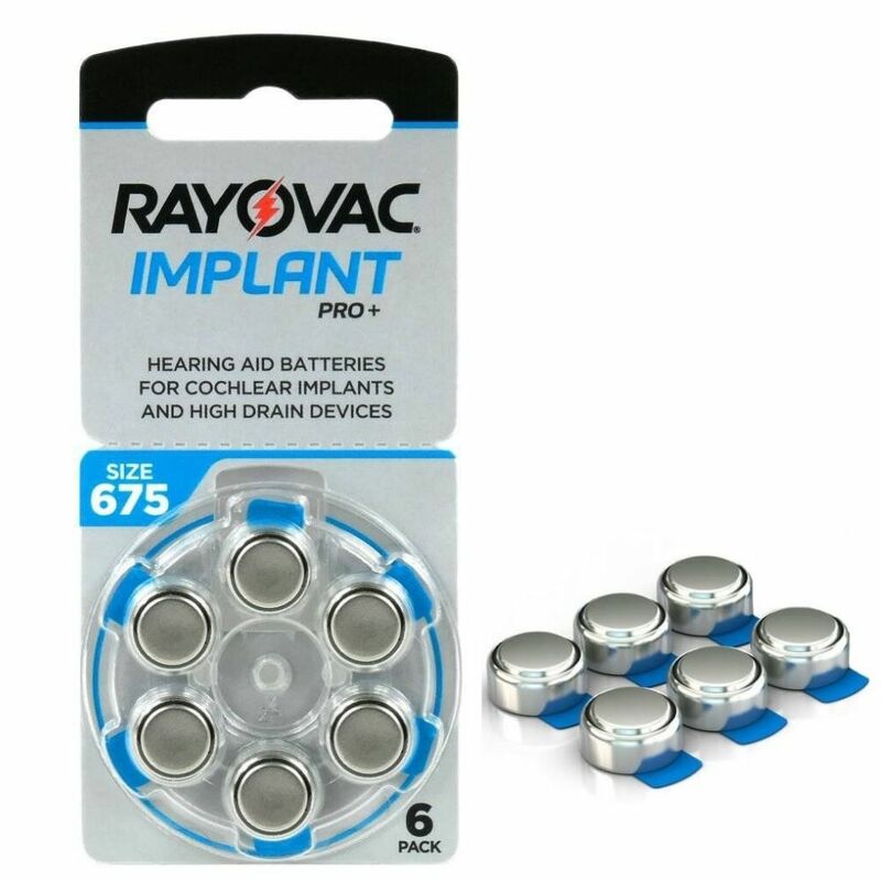 Box of Rayovac implanf Hearing Aid Batteries Size 675 A675 1.45V Blue PR44 Zinc Air (60 battery cells)