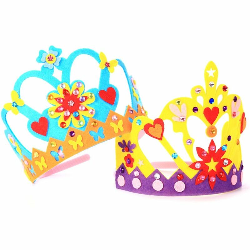 Kain tidak ditenun anak-anak DIY topi seni kerajinan Montessori ikat rambut kerajinan mainan stiker berkilau bunga Ratu mahkota ikat kepala
