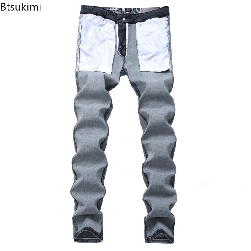 2024 nuovi Jeans grigi da uomo taglie forti moda Casual Slim Fit piedi piccoli pantaloni lunghi Trend versatili pantaloni in Denim elasticizzato per uomo