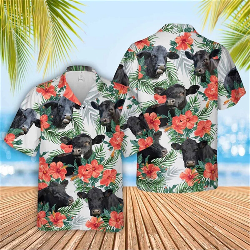 Flowers Shirts For Men Animel 3d Printed Men's Hawaiian Shirt Beach 6xl Short Sleeve Fashion Tops Tee Shirt Men Blouse Camisa