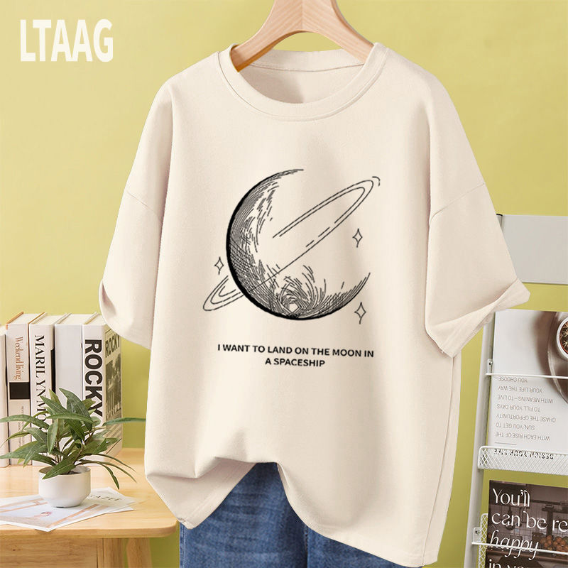 Women Printed T-shirt Summer Loose Casual Comfortable O-neck Top Tees Short Sleeve Pure Cotton Basics Pullover